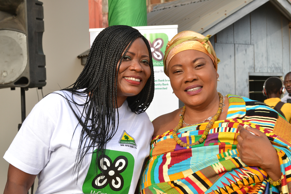 Halima Oboshie Torto, Apex Bank Accra Branch Manager in an exciting  pose with   Naana Kabukuor Dagojo Dumaaley  I.